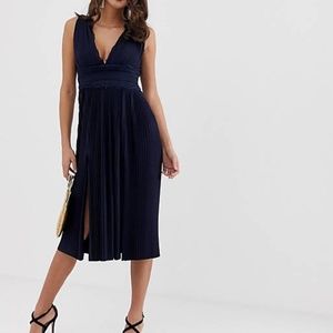 ASOS lace insert pleated midi dress